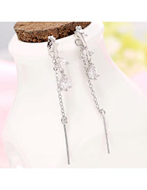 Sweet Silver Color Vertical Bar&waterdrop Diamond Decorated Simple Earring
