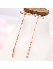Sweet Rose Gold Vertical Bar Pendant Decorated Tassle Earring
