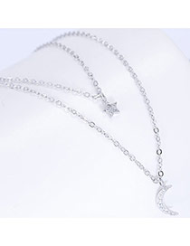Sweet Silver Color Star&moon Pendant Decorated Double Layer Simple Necklace