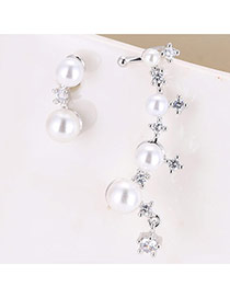 Aretes Asimétricos Decorado Con Diamante Replica&perlas