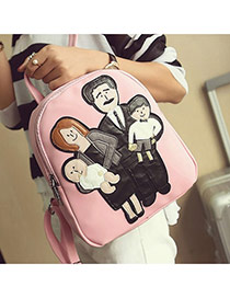 Cute Pink Family Pattern Decorated Pure Color Backpack