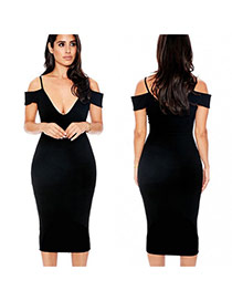 Elegant Black Pure Color Decorated Strapless Sleeveless Dress