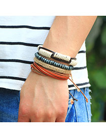 Vintage Beige+brown Hand-woven Design Simple Multilayer Bracelet