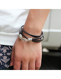 Fashion Coffee Pure Color Design Hand-woven Multilayer Bracelet