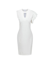 Casual White Pure Color Design Round Neckline Sleeveless Large Size Dress