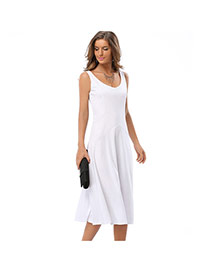 Fashion White Pure Color Design Sleeveless Slim Long Dress