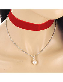 Vintage Red Pearl Pendant Decorated Wide Simple Neckalce