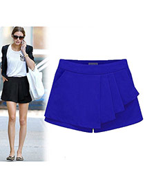 Trendy Sapphire Blue Pure Color Design Simple Design Bilayer Shorts