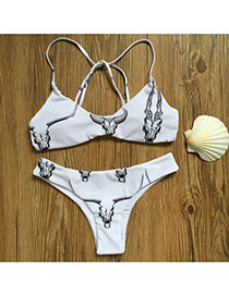 Personality White Horns Pattern Decorated Simple Design Pure Color Bikini