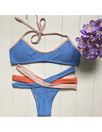 Fashion Blue Bandage Decorated Color Matching Simple Design Bikini