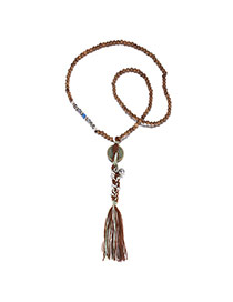 Fashion Coffee Long Tassel&round Shape Decorated Long Necklace