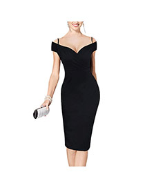 Sexy Black Pure Color Design Off-the-shoulder Package Hip Strap Dress