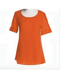 Casual Apricot Pure Color Design Round Neckline Puff Sleeve Larger Size Chiffon Blouse (without Necklace)