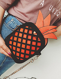 Fashion Black+orange Pineapple Decorated Hollow Out Color Matching Shoulder Bag
