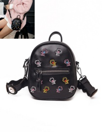 Trendy Black Flower Pattern Zipper Design Pure Color Simple Backpack