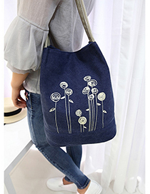 Fashion Sapphire Blue Flower Pattern Decorated Simple Shoulder Bag